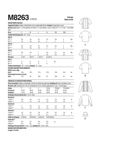 McCall's Pattern M8263 Unisex Shirts & Hat