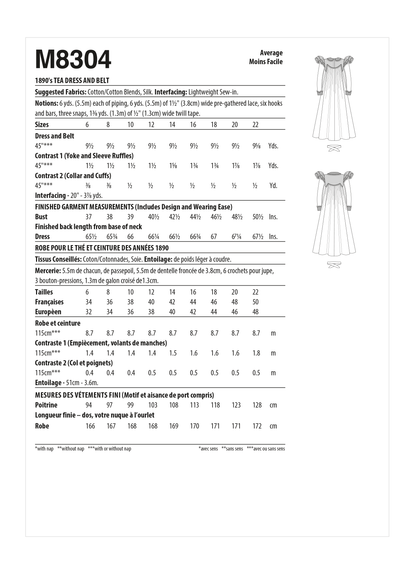 McCall's M8304 1890s Tea Dress & Belt