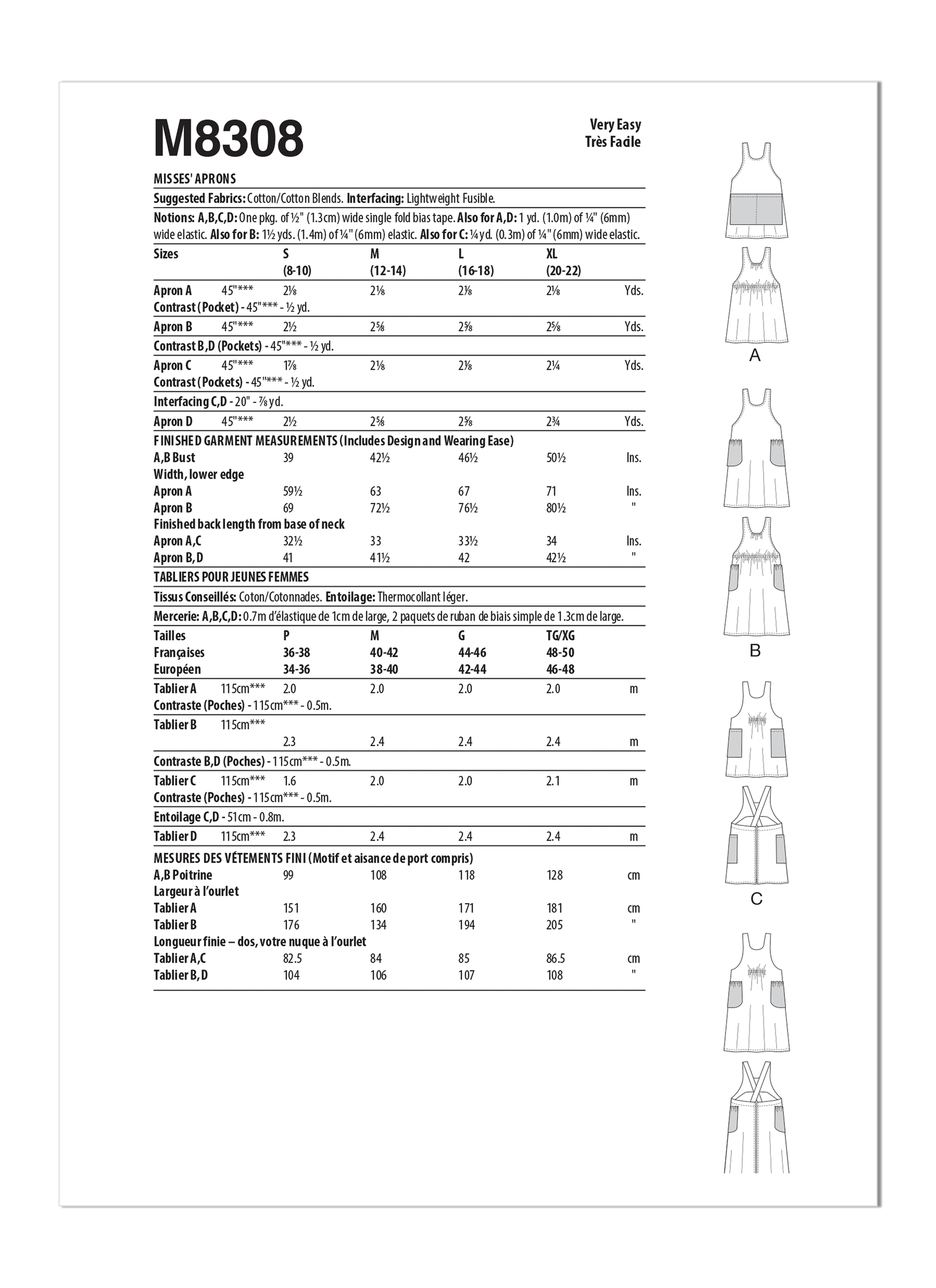 McCall's Pattern 8308 Misses' Aprons