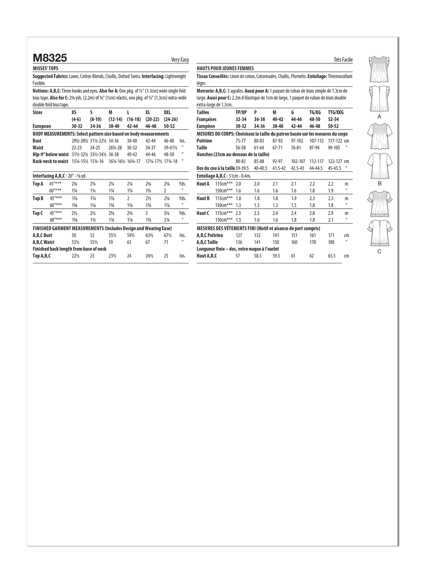 McCall's Pattern 8325 Misses' Tops