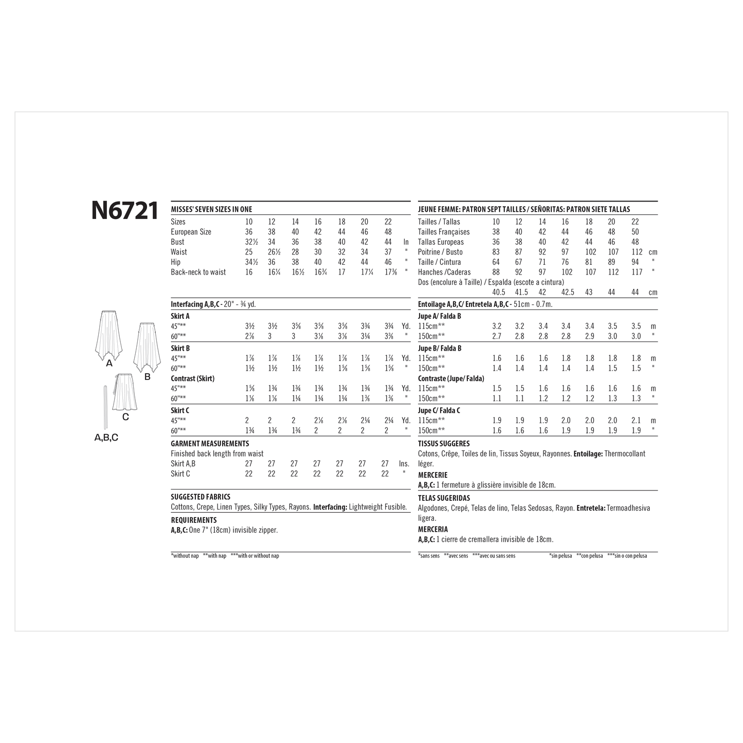 Newlook Pattern 6721 Misses' Skirts