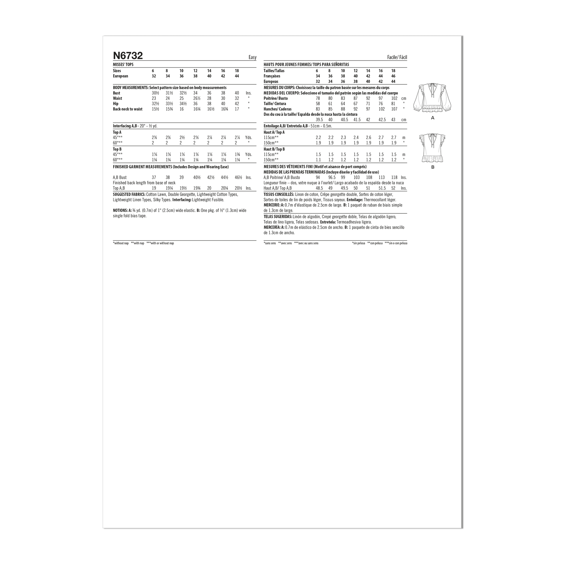 Newlook Pattern 6732 Misses' Tops