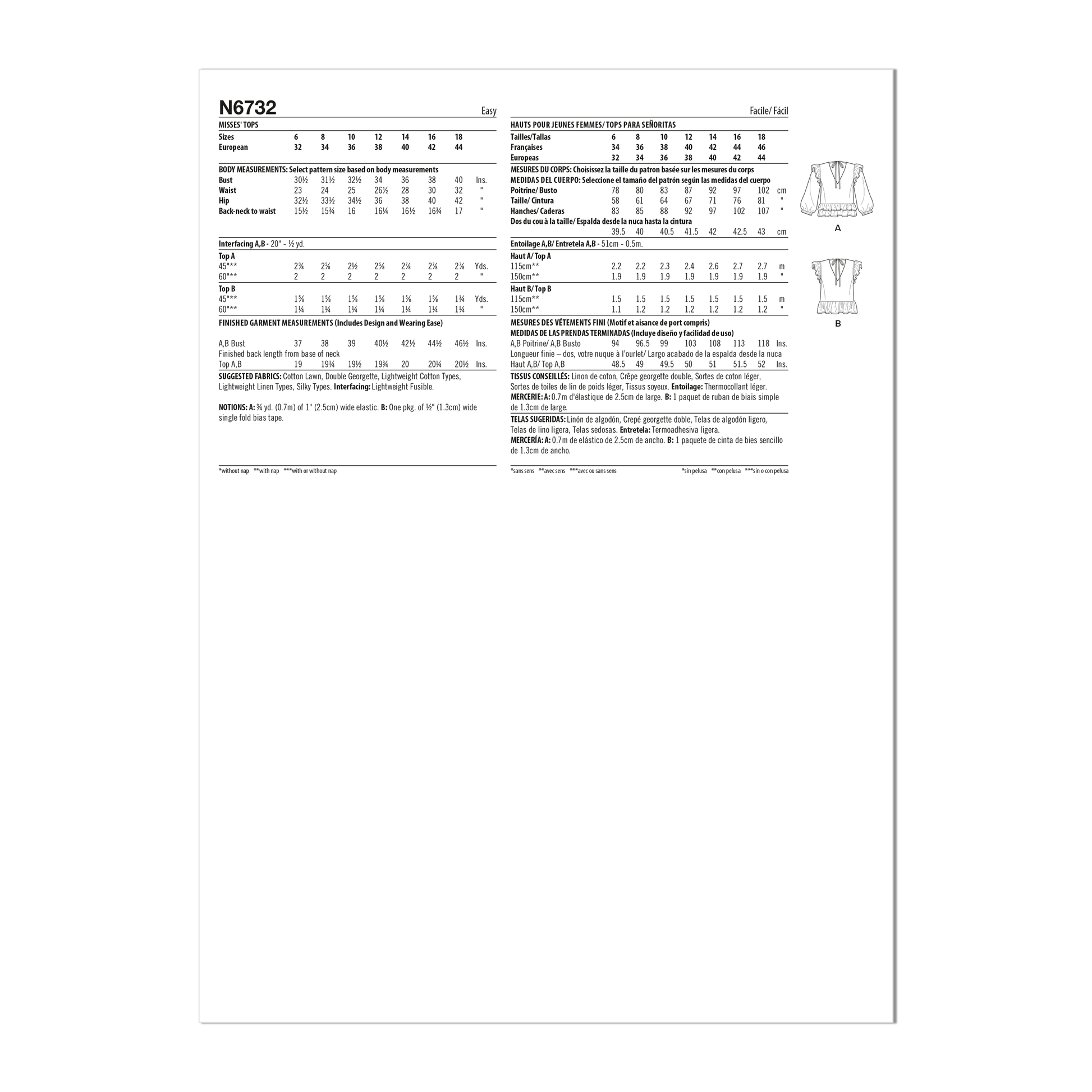 Newlook Pattern 6732 Misses' Tops