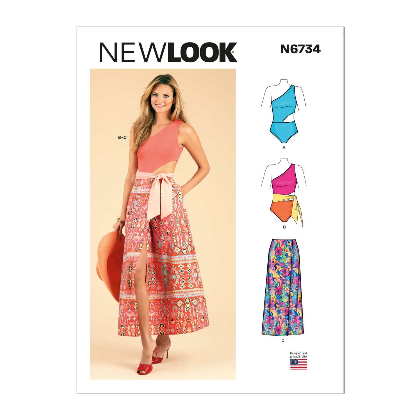 Newlook Pattern 6734 Misses' Swimsuit and Wrap Skirt