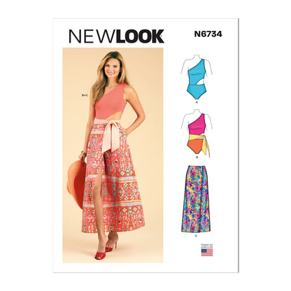 Newlook Pattern 6734 Misses' Swimsuit and Wrap Skirt