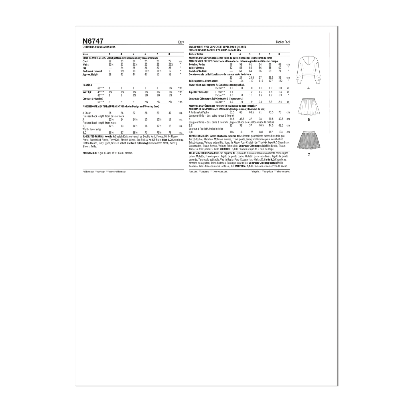 Newlook Pattern Un6747 Children's Hoodie and Skirts