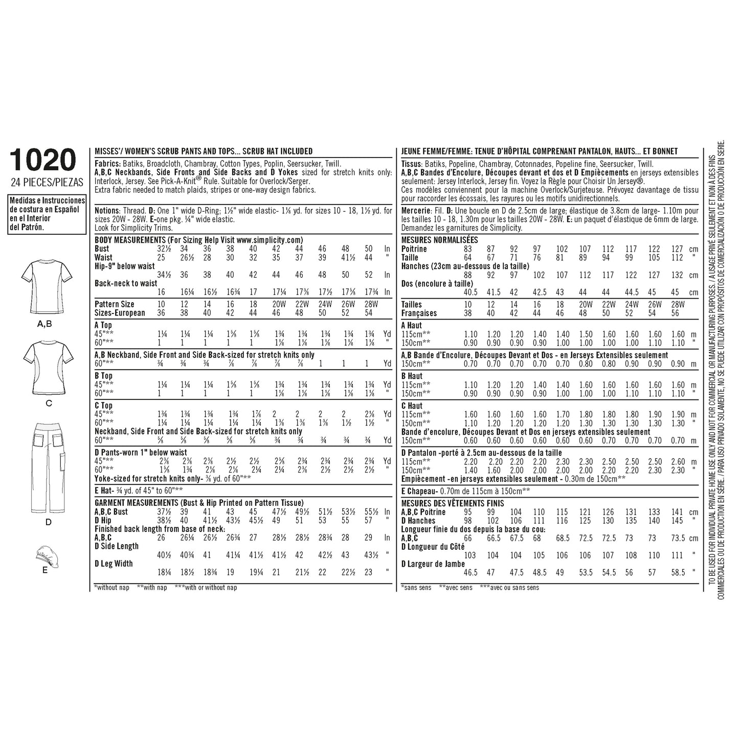 Simplicity Pattern 1020 Women's and Plus Size Scrubs