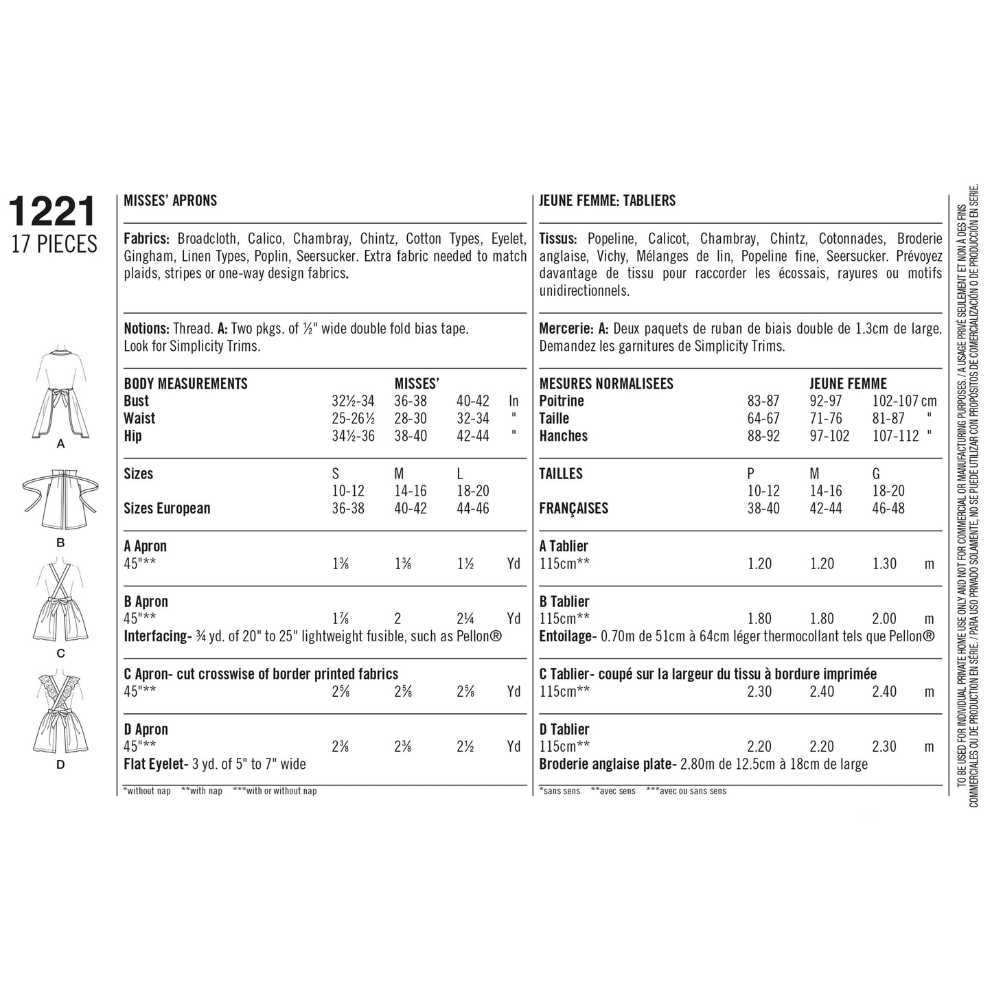 Simplicity Pattern 1221 Women's Vintage Aprons