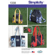 Simplicity Pattern 1338 OS Tote Bags in Three Sizes, Backpack and Coin Purse