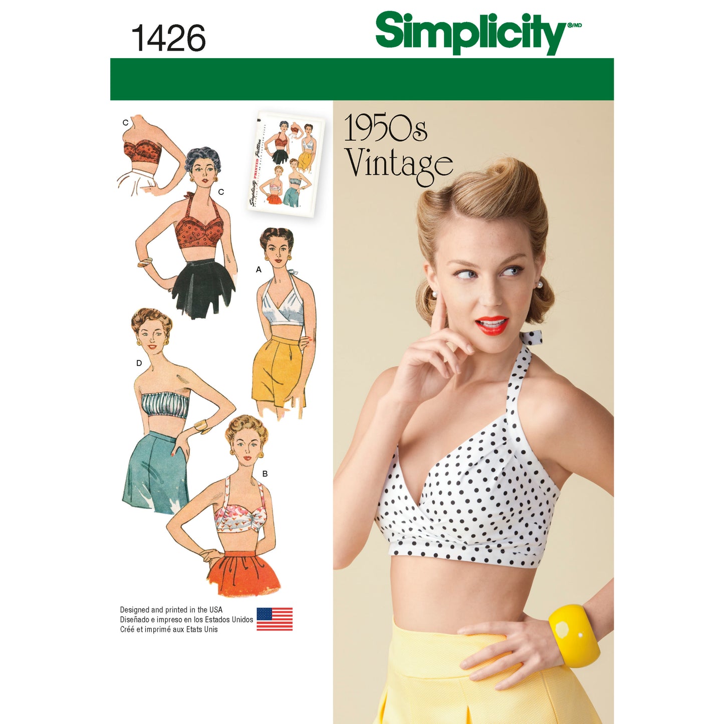 Simplicity Pattern 1426  Women's Vintage 1950's Bra Tops