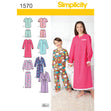 Simplicity Pattern 1570 Child's, Girls', and Boys' Loungewear