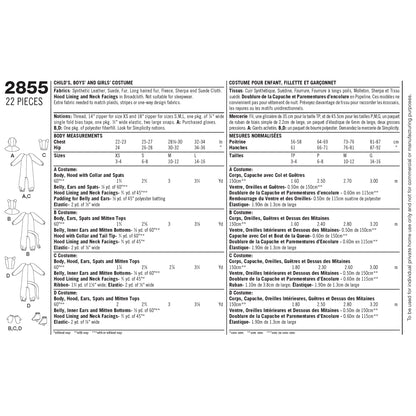 Simplicity Pattern 2855 Child, Boy & Girl Costumes