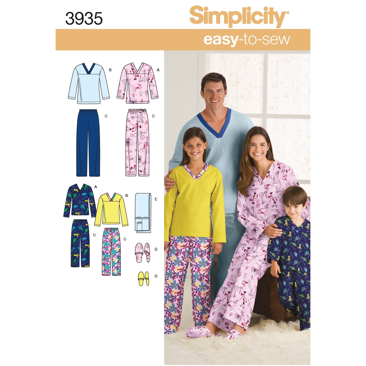 Simplicity Pattern 3935 Women's/Men/Child Sleepwear