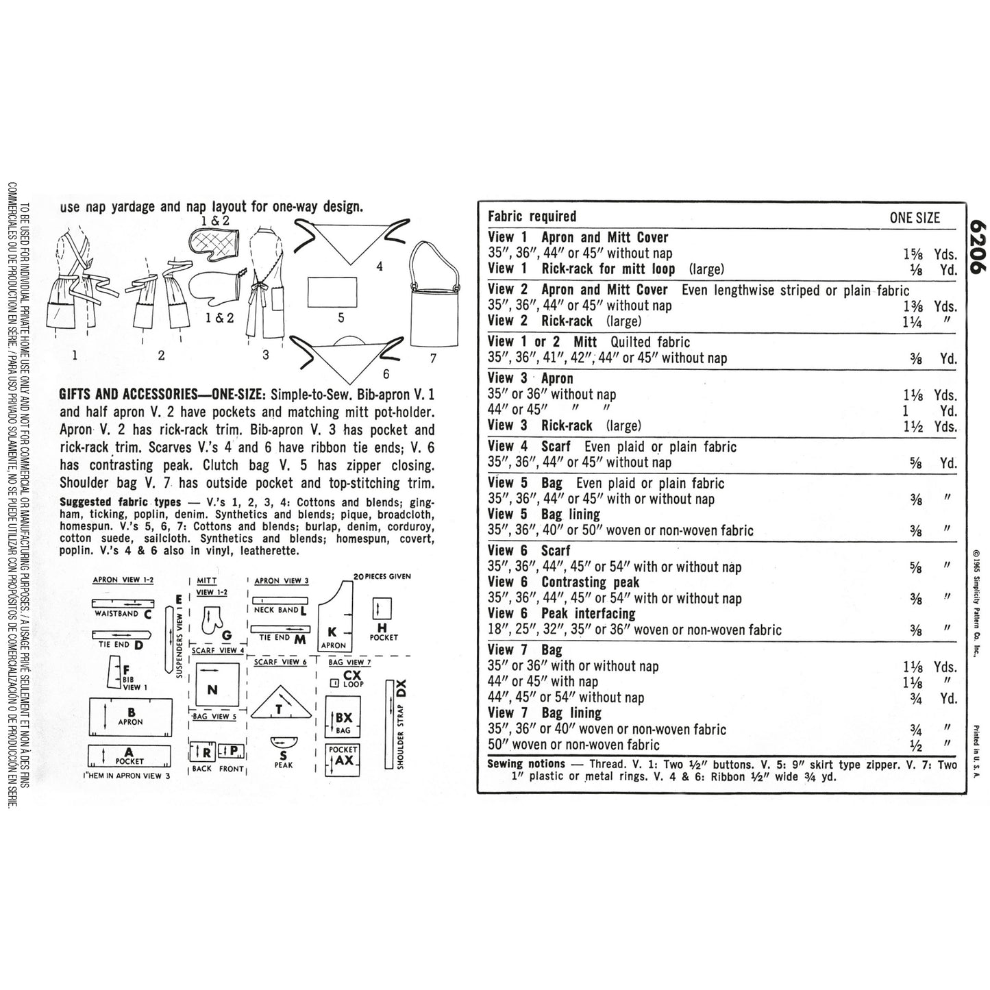 Simplicity Pattern 6206 OS Vintage Gift and Accessories