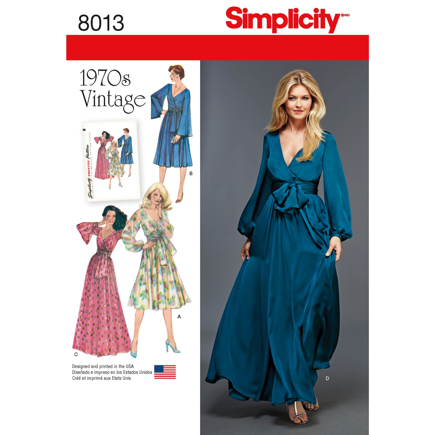 Simplicity Pattern 8013  Women's Vintage 1970's Dresses'