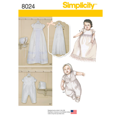 Simplicity Pattern 8024 Babies' Christening Sets with Bonnets