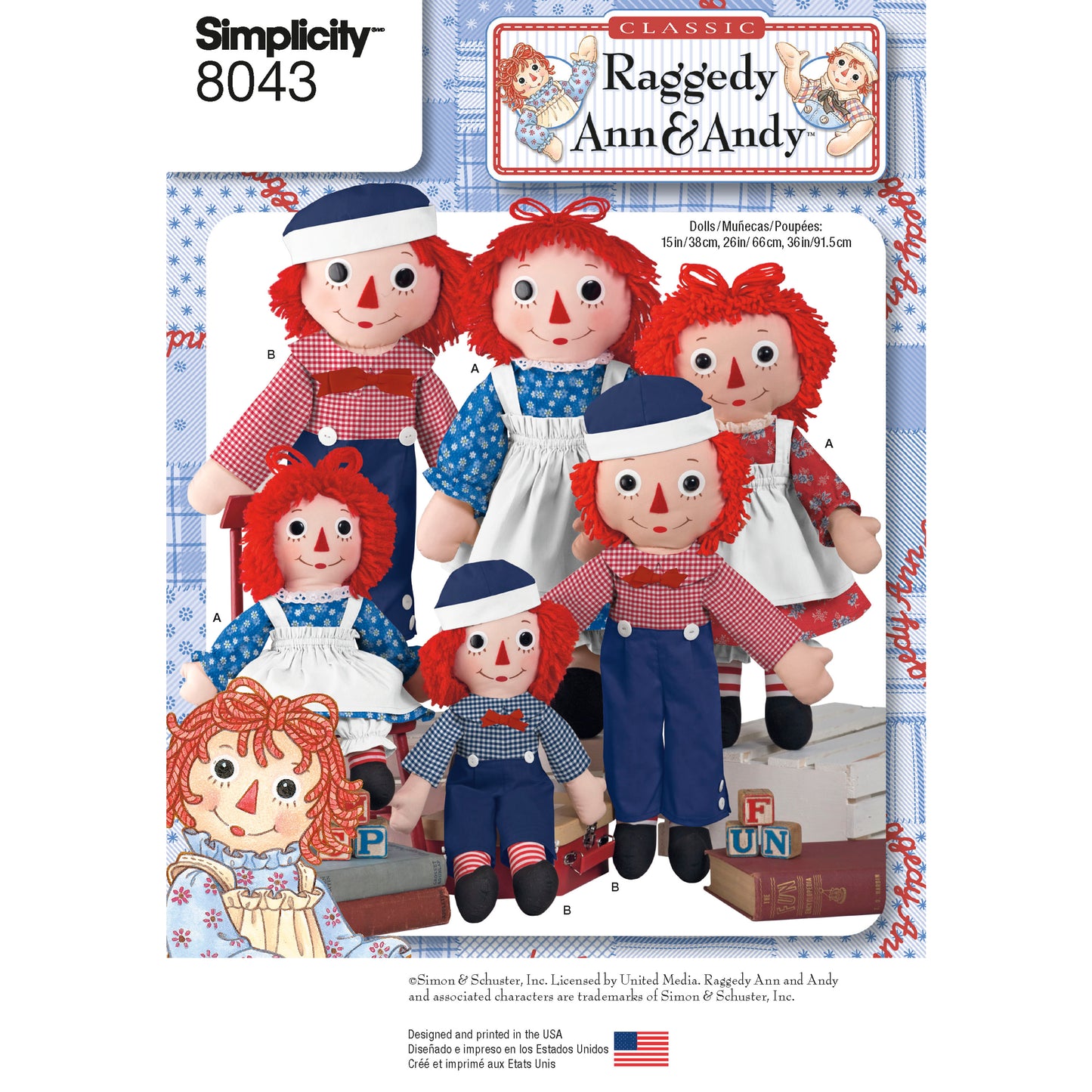 Simplicity Pattern 8043 OS Raggedy Ann & Andy Dolls