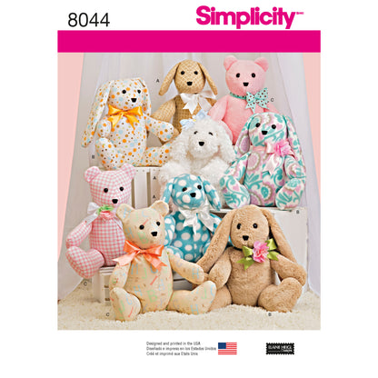 Simplicity Pattern 8044 OS Two-Pattern Piece Stuffed Animals