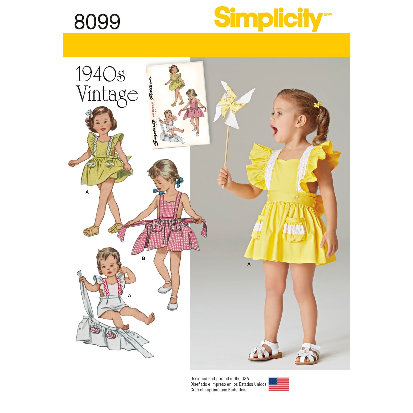 Simplicity Pattern 8099 Toddlers' Romper and Button-on Skirt