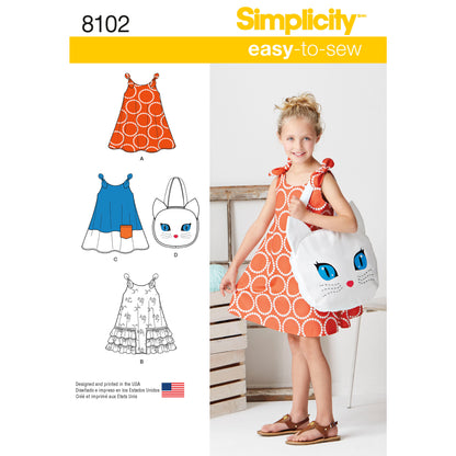 Simplicity Pattern 8102 Child's Easy-to-Sew Sundress and Kitty Tote