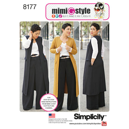 Simplicity Pattern 8177 Mimi G Style Trouser, Coat or Vest, and Knit Top for Women's and Plus Sizes