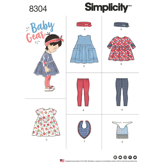 Simplicity Pattern 8304 Babies', Leggings, Top, Dress, Bibs and Headba –  Lincraft