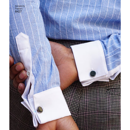 Simplicity Pattern 8427 Men's Fitted Shirt with Collar & Cuff Variations by Mimi G