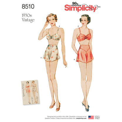 Simplicity Pattern 8510 Miss Vintage Brassiere & Panties