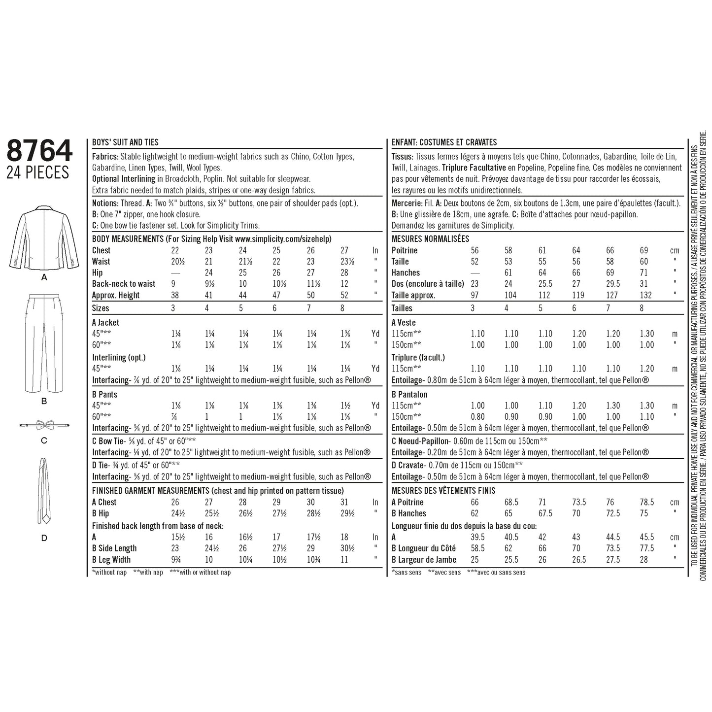 Simplicity Pattern 8764 Boys' Suit and Ties