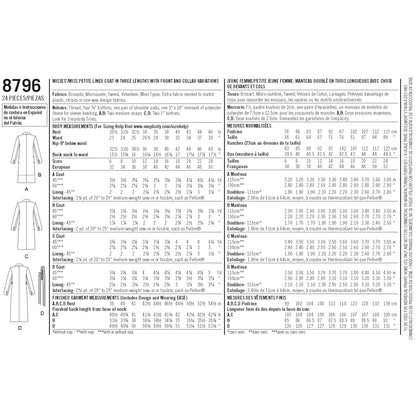Simplicity Pattern 8796 Misses/ Petite Lined Coat