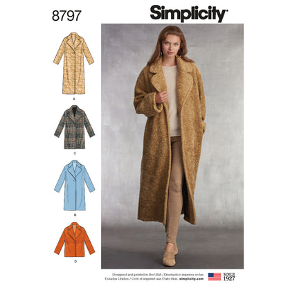 Simplicity Pattern 8797 Misses Loose Fitting Lined Coat