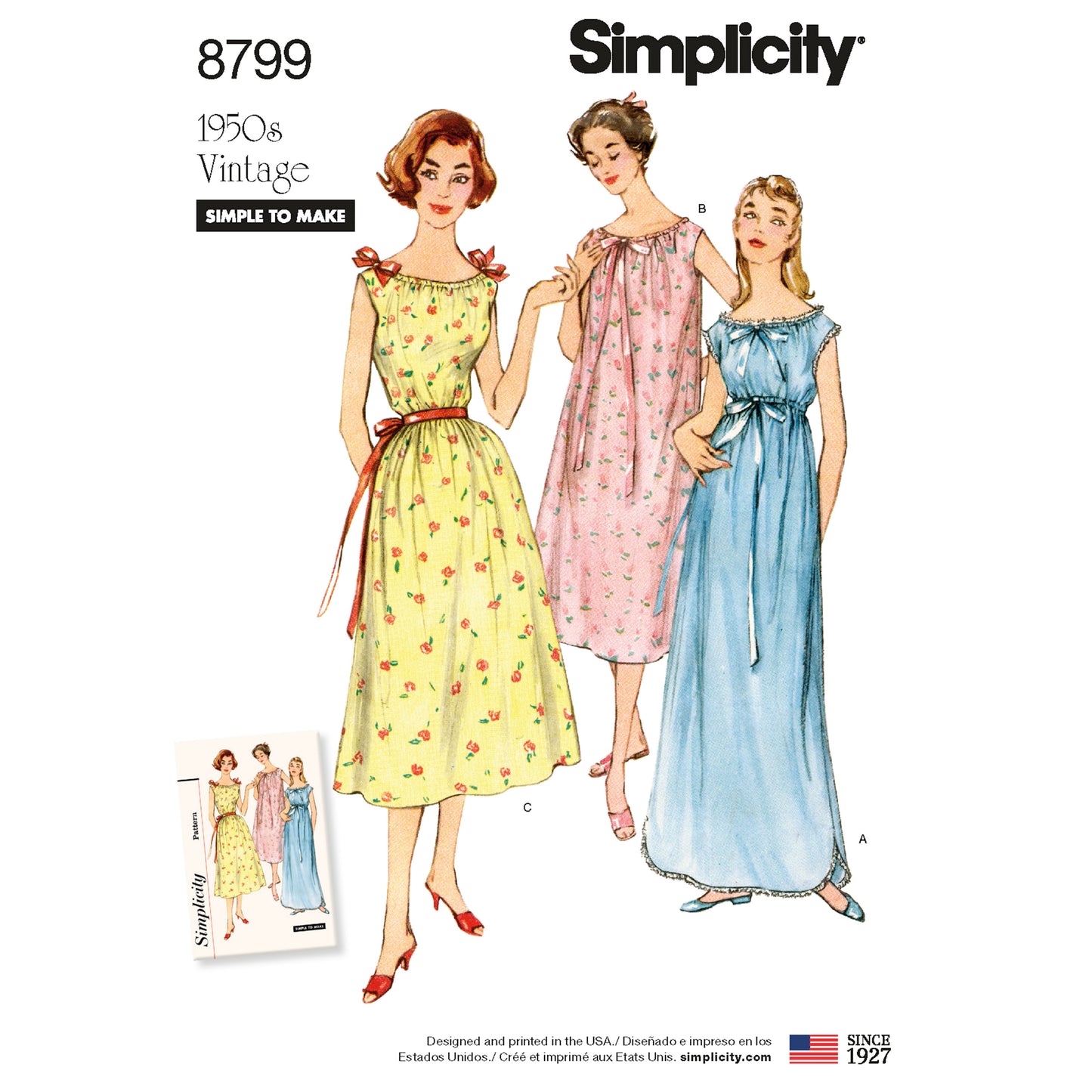 Simplicity Pattern 8799 Misses' Vintage Nightgowns