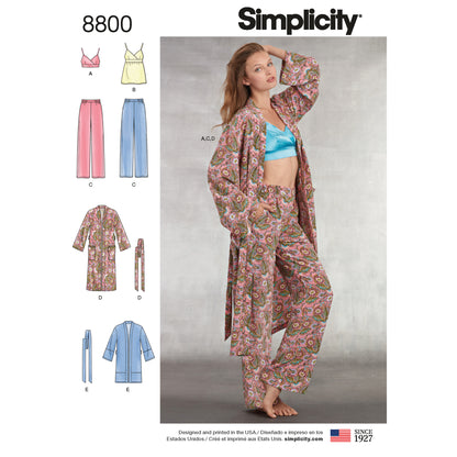 Simplicity Pattern 8800 Misses' Robe, Pants, Top and Bralette