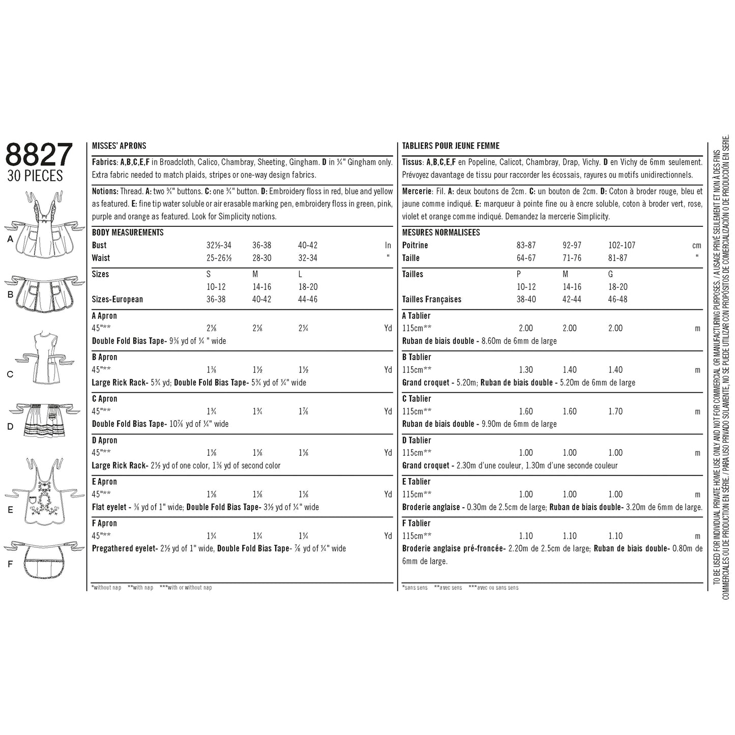 Simplicity Pattern 8827 Misses' Aprons