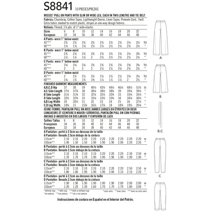 Simplicity Pattern 8841 Misses' Wide or Slim-Leg Pull-On Pants