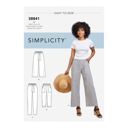 Simplicity Pattern 8841 Misses' Wide or Slim-Leg Pull-On Pants