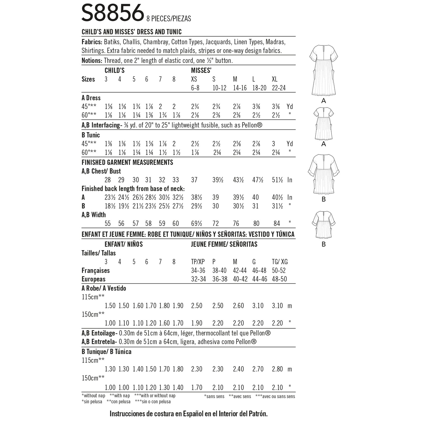 Simplicity Pattern 8856 Children's and Misses' Dress and Tunic