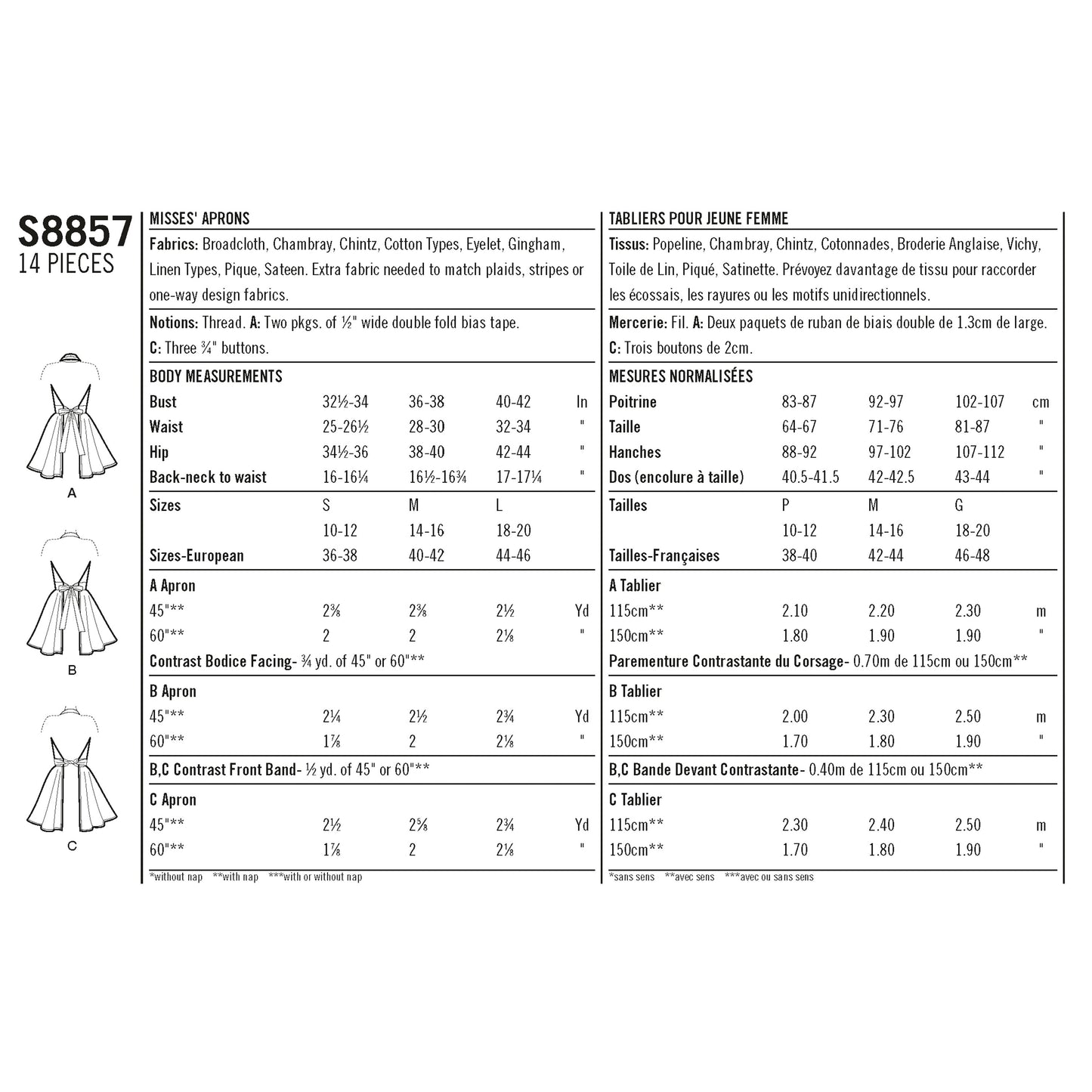 Simplicity Pattern 8857 Misses' Aprons