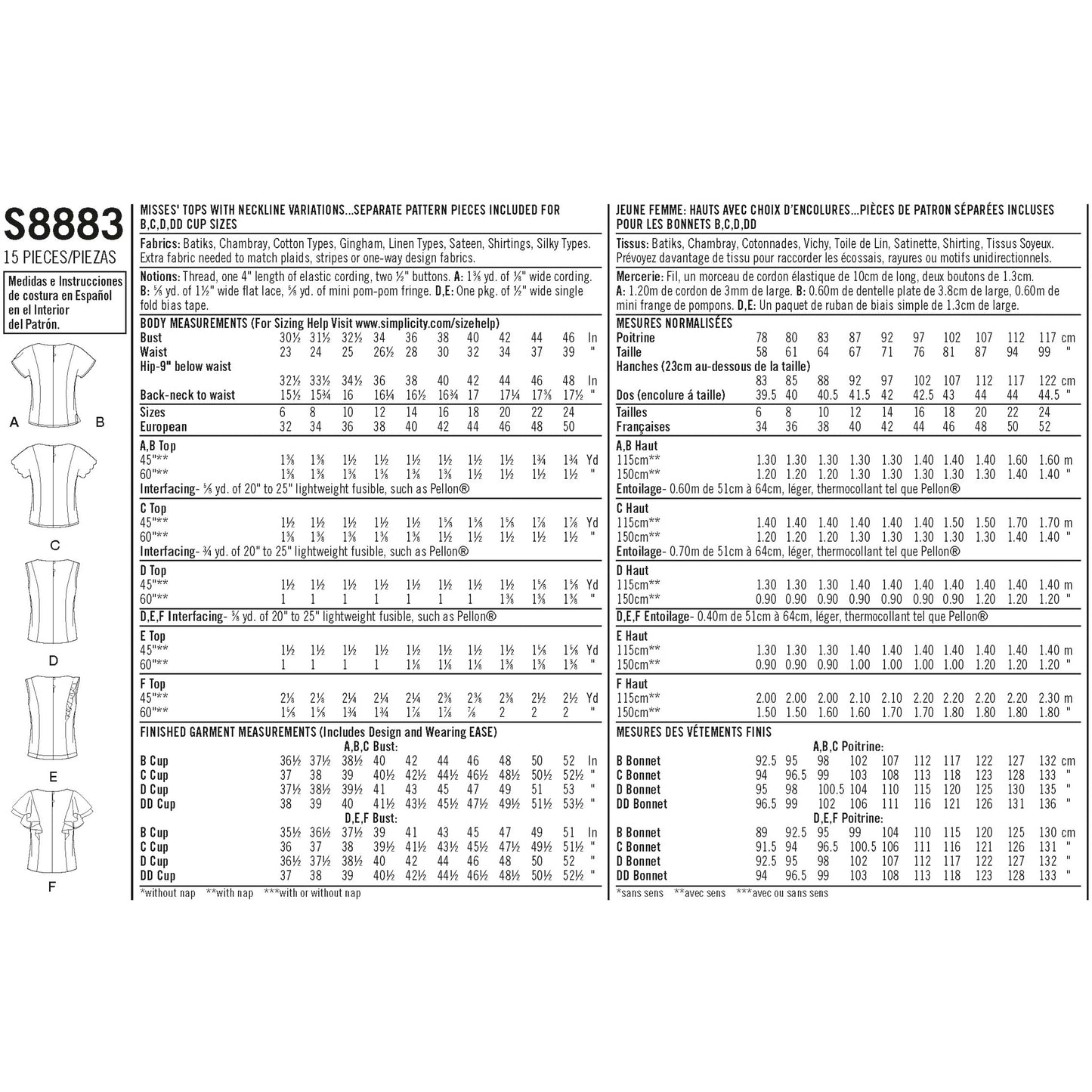 Simplicity Pattern 8883 Misses' Tops