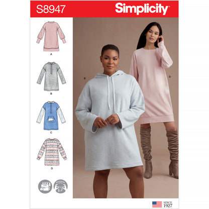 Simplicity Pattern 8947 Misses' Knit Sweatshirt Mini Dresses