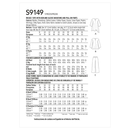 Simplicity Pattern 9149 Misses' Tops & Pants