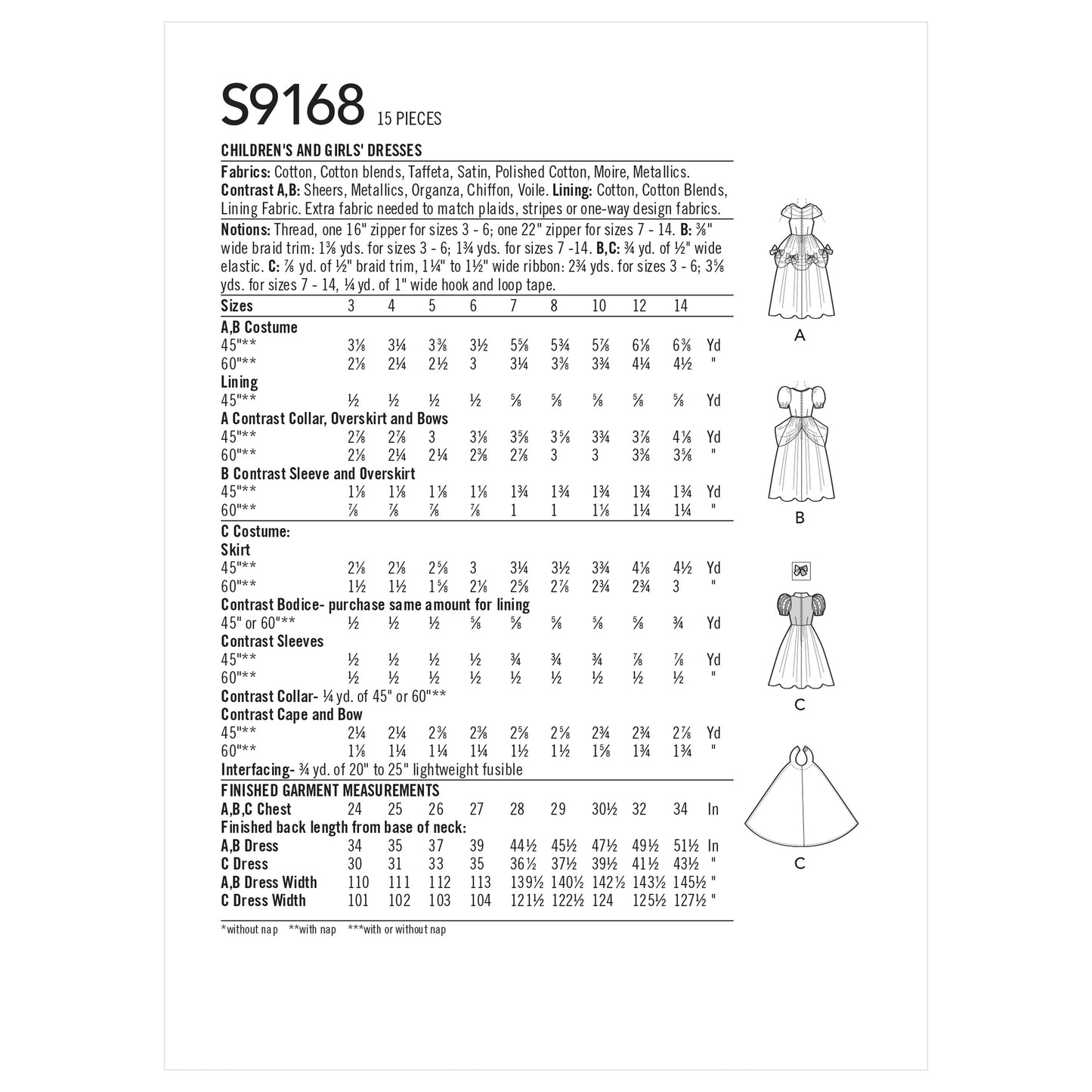 Simplicity Pattern 9168 Children's & Girls' Princess Costumes