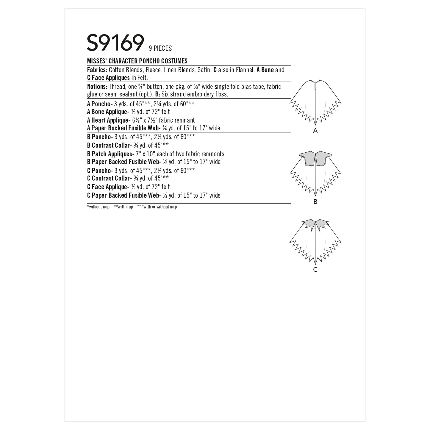 Simplicity Pattern 9169 Misses' Character Poncho Costumes