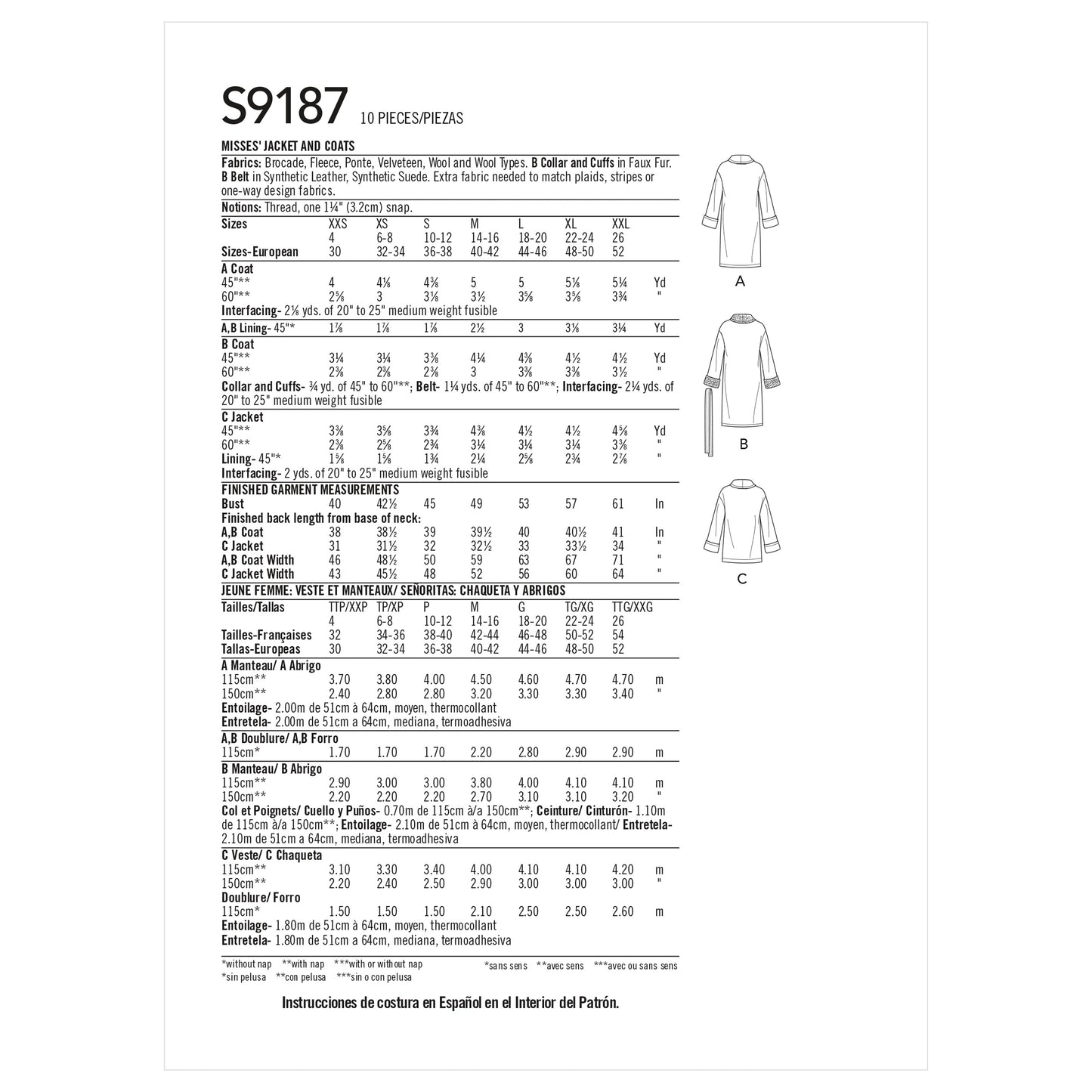 Simplicity Pattern 9187 Misses' Jacket & Coats