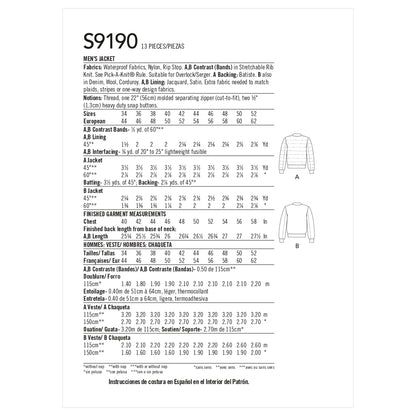 Simplicity Pattern 9190 Men's Jacket