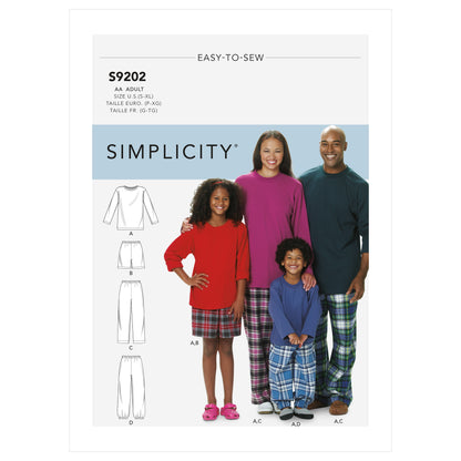 Simplicity Pattern 9202 Misses'/Men's/Children's/Boys'/Girls' T-Shirt, Shorts and Pants