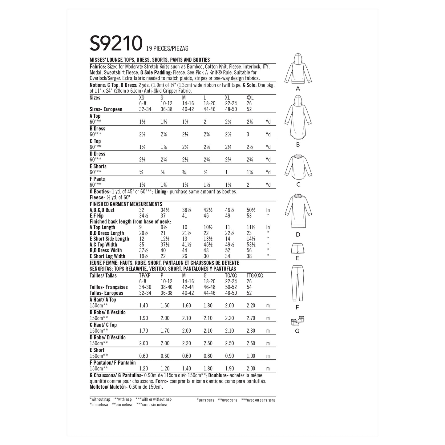 Simplicity Pattern 9210 Misses' Tops, Dress, Shorts, Pants and Slippers