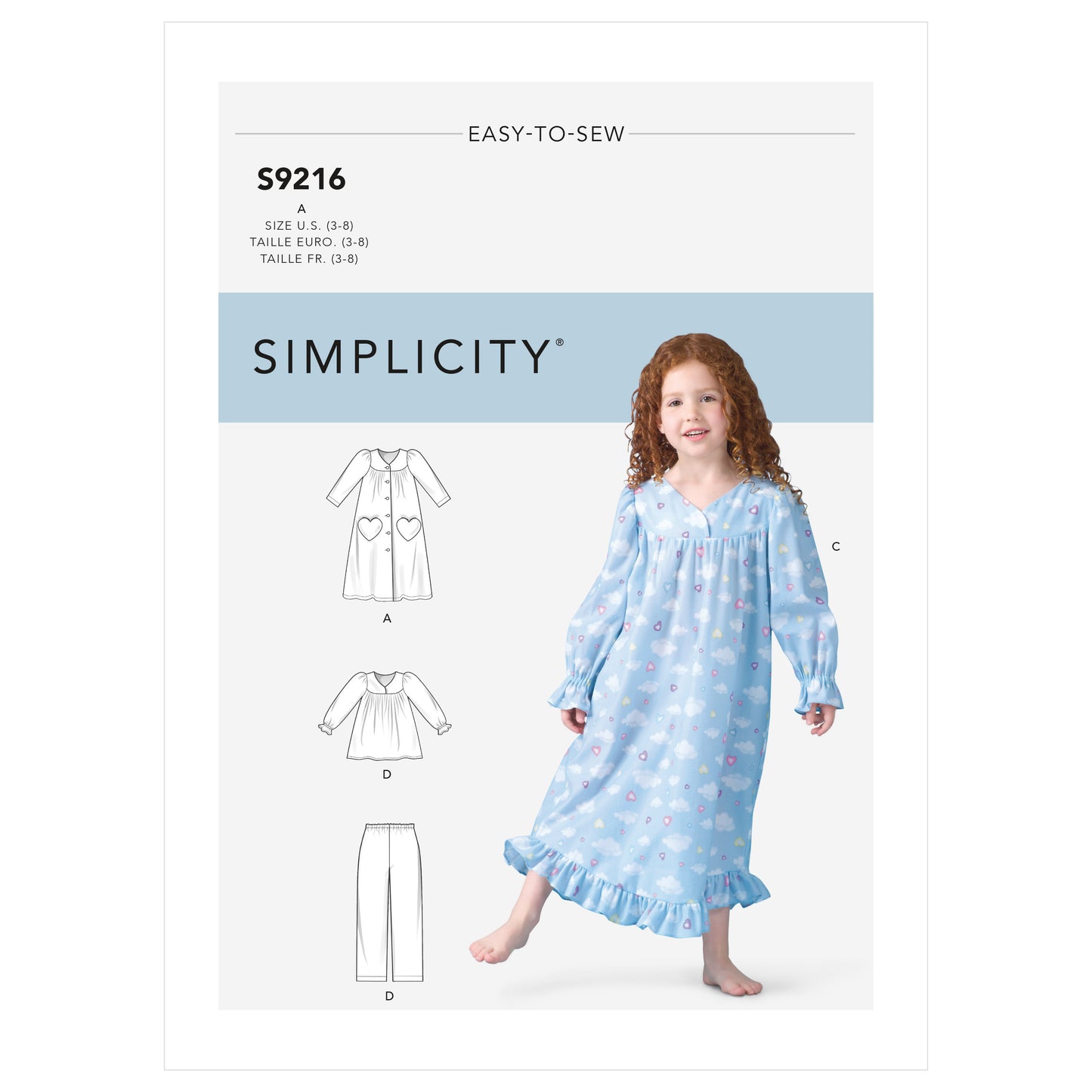 Simplicity Pattern 9216 Children's Robe, Gowns, Top & Pants