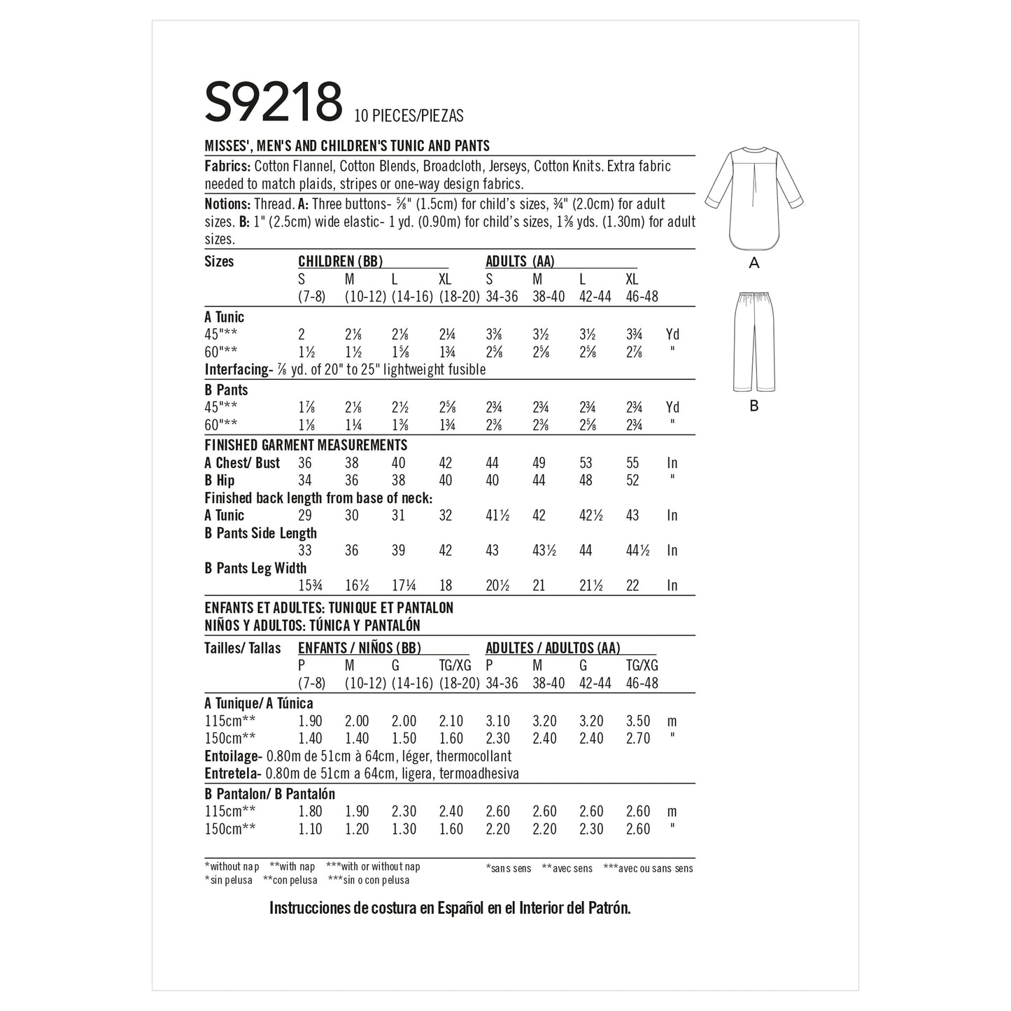 Simplicity Pattern 9218 Misses', Men's & Children's Tunic & Pants