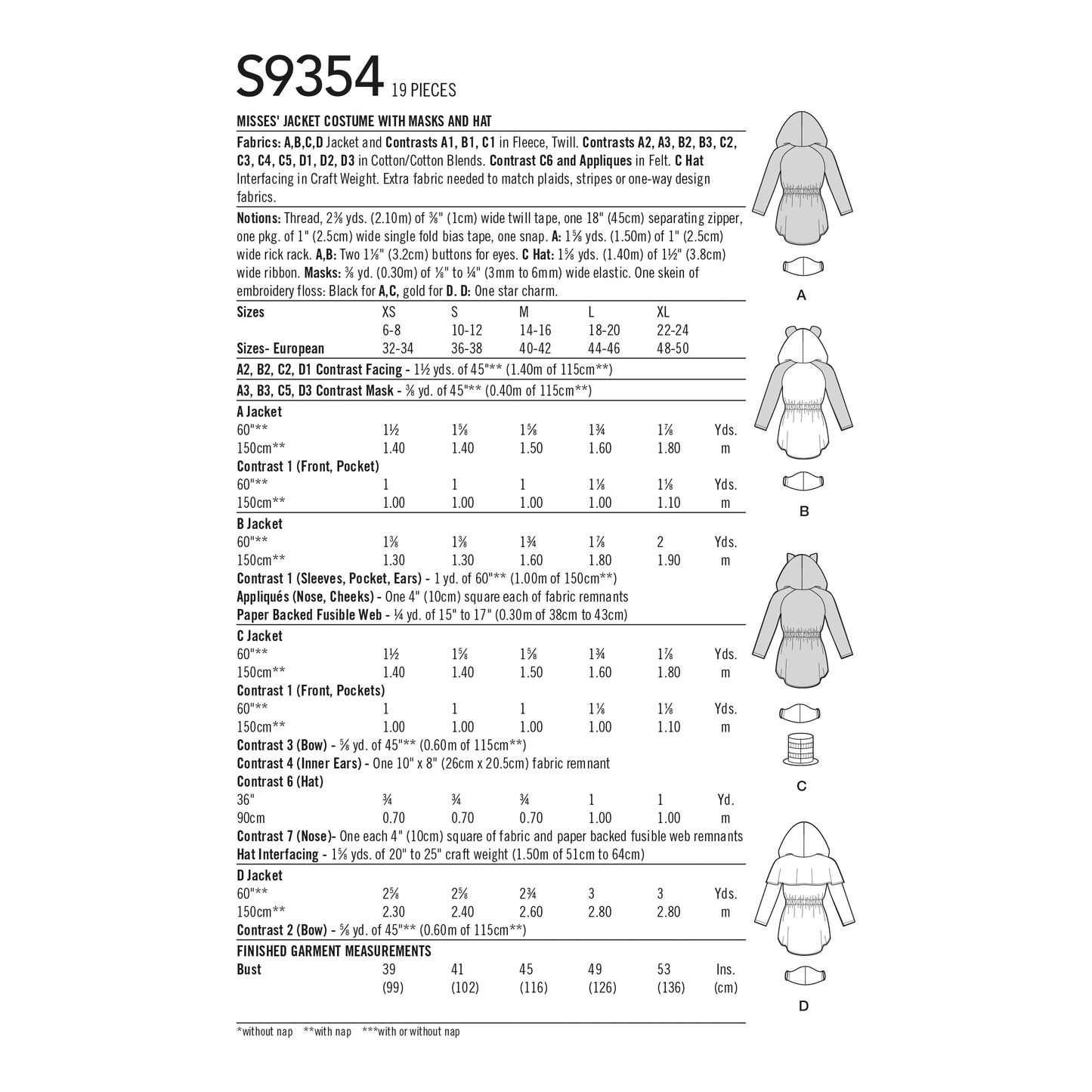 Simplicity SS9354 Miss Jacket Missk & Hat